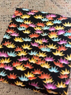 Black Cotton Fabric with Multicolor Floral Batik Motif